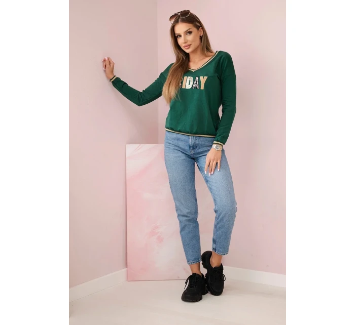 Dámska mikina s kapucňou s flitrovým nápisom zelená