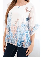 Dámská halenka s plisovaným rukávem a potiskem modrá