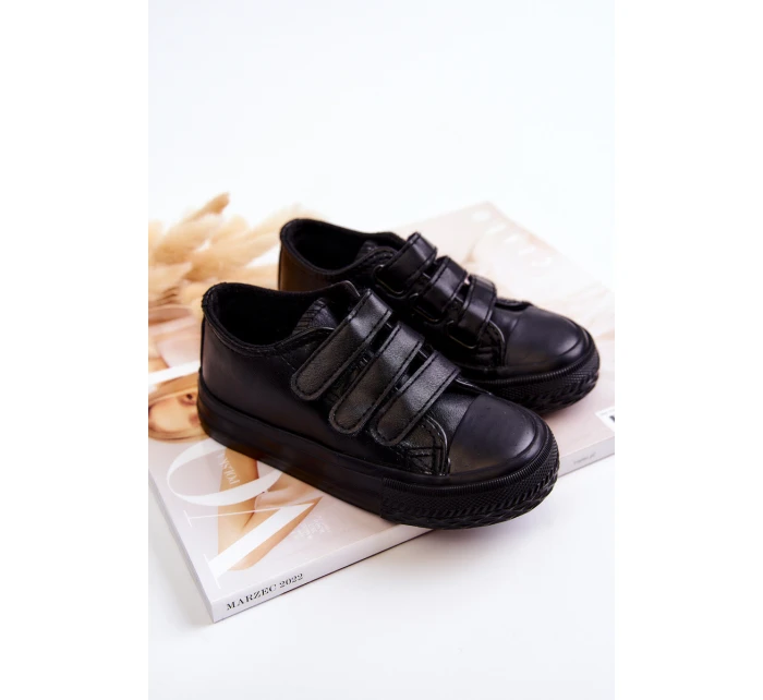 Dziecięce Skórzane Tenisówki Trampki Na Rzepy Czarne Foster Dziecięce Skórzane Tenisówki Trampki Na Rzepy Czarne Foster