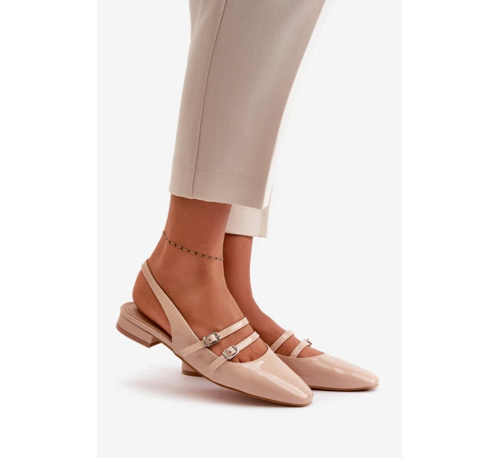 Lakierowane Baleriny Z Paskami Na Niskim Obcasie Beżowe Bialettia Lakierowane Baleriny Z Paskami Na Niskim Obcasie Beżowe Bialettia