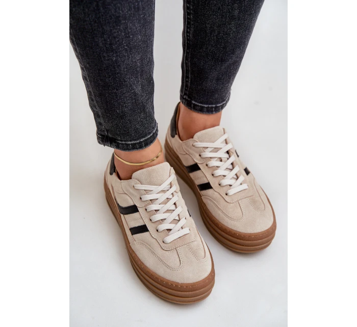 Semišové tenisky na platformě béžové model 21679942 - Zazoo