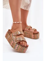 Klapki Damskie Na Masywnej Platformie Z Plecionką I Klamrami Multikolor Eradriana Klapki Damskie Na Masywnej Platformie Z Plecionką I Klamrami Multikolor Eradriana