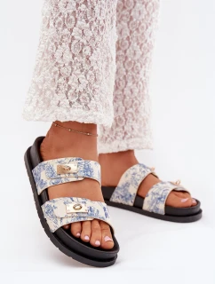 Wzorzyste Klapki Damskie Na Platformie Niebieskie Sorina