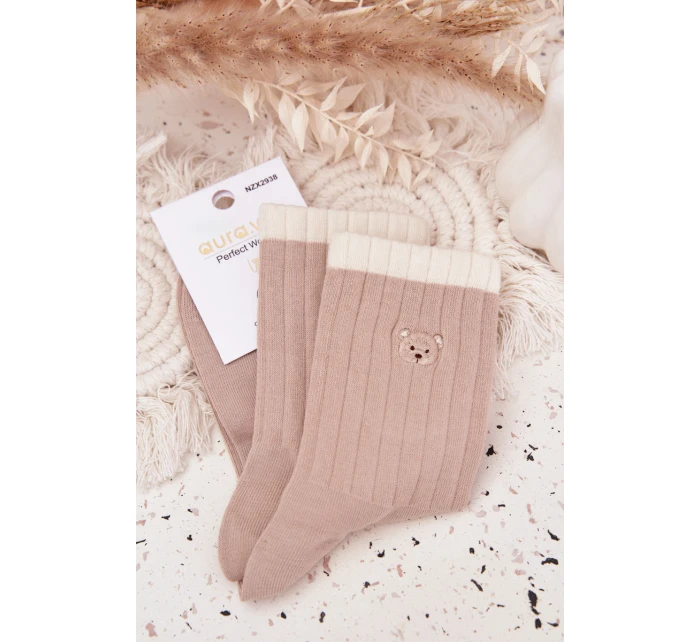 Dámske bavlnené ponožky s medvedíkom - béžové