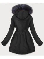 Čierno-šedá dámska nepremokavá bunda s kožušinovou podšívkou (m-933)