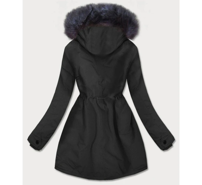 Čierno-šedá dámska nepremokavá bunda s kožušinovou podšívkou (m-933)