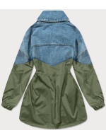 Svetlo modro-khaki voľná džínsová bunda z rôznych spojených materiálov (B9791-50011)