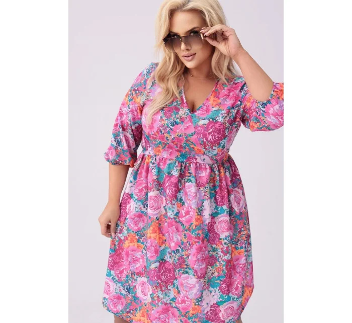Ružové a zelené dámske letné kvetinové šaty (8276) Ružové a zelené dámske letné kvetinové šaty (8276)