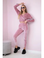 Velurová souprava s nápisem Queen dark powder pink Velurová souprava s nápisem Queen dark powder pink