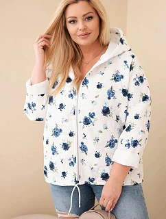 Dámske Plus veľkosť jarná bunda s malým kvetinovým vzorom tmavo modrá