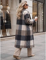 Dámský kabát dvouřadý s příměsí vlny kostkované tmavě modrá FashionStreet NY0832
