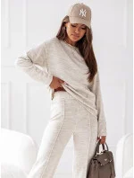 Béžový úpletový komplet blůza a kalhoty model 19673971 - Moon Béžový úpletový komplet blůza a kalhoty model 19673971 - Moon