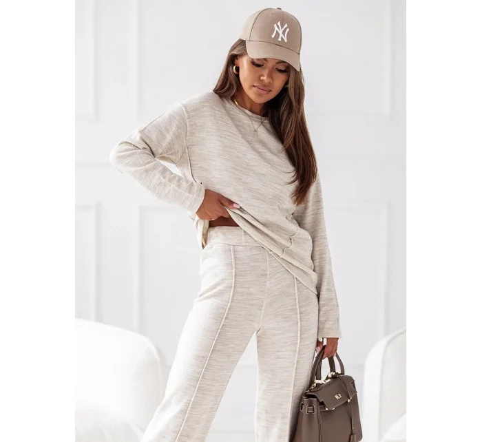 Béžový úpletový komplet blůza a kalhoty model 19673971 - Moon Béžový úpletový komplet blůza a kalhoty model 19673971 - Moon