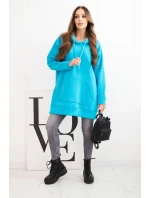 Zateplená mikina s kapucňou s rozparky na bokoch tyrkysová Zateplená mikina s kapucňou s rozparky na bokoch tyrkysová