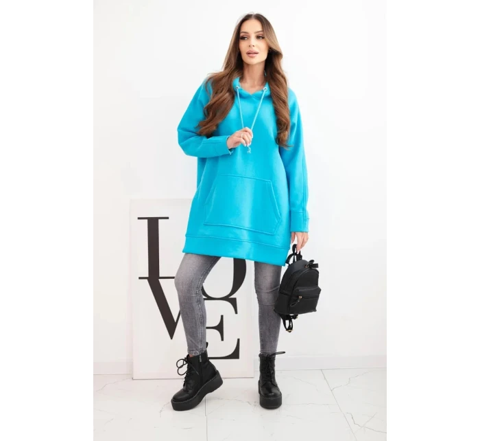 Zateplená mikina s kapucňou s rozparky na bokoch tyrkysová Zateplená mikina s kapucňou s rozparky na bokoch tyrkysová