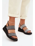 Kožené semišové sandály s ozdobou D&A model 22028024 černé - S.Barski