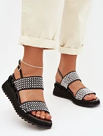 Kožené semišové sandály s ozdobou D&A CR61-3067 černé