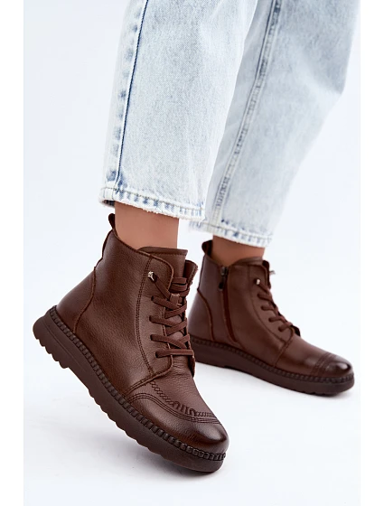 Dámské kožené zateplené boty model 22556924 hnědé - VINCEZA Dámské kožené zateplené boty model 22556924 hnědé - VINCEZA