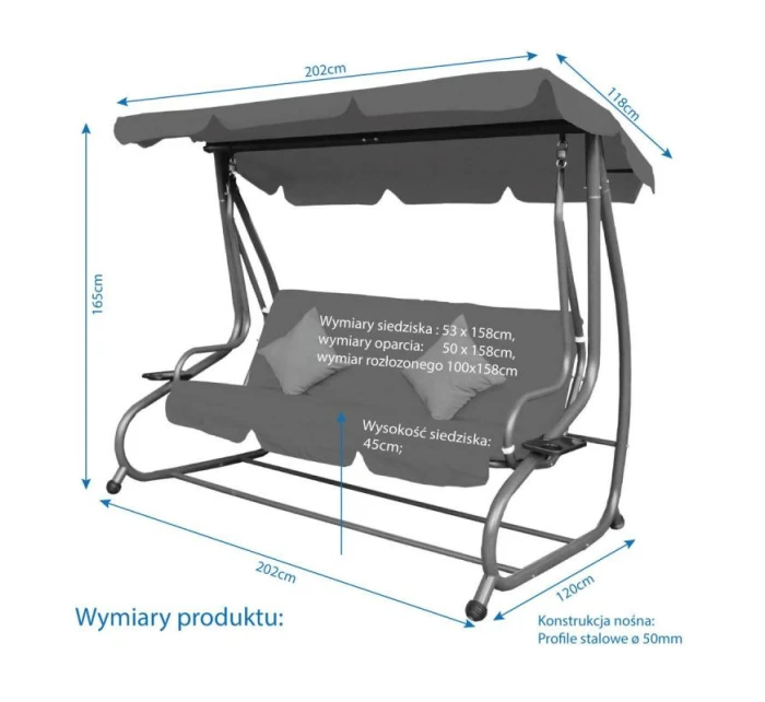 ZÁHRADNÁ A BALKÓNOVÁ HOJDAČKA KASIA 3 OSOBY SIVÁ ZÁHRADNÁ A BALKÓNOVÁ HOJDAČKA KASIA 3 OSOBY SIVÁ