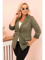 Dámská viskózová blazer Plus Size s dlouhým rukávem a límcem khaki