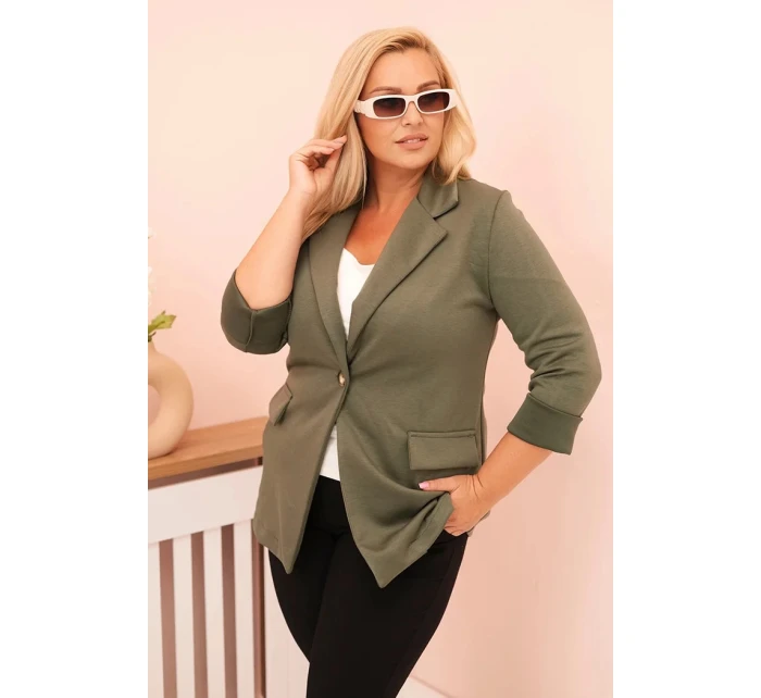 Dámská viskózová blazer Plus Size s dlouhým rukávem a límcem khaki