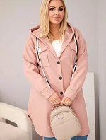 Dámsky plus size kabát s kapucňou a gombíkmi tmavoružový