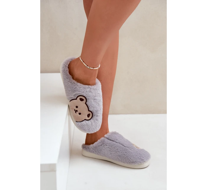 Kapcie Damskie Futrzane Z Misiem Szare Fiorinella Kapcie Damskie Futrzane Z Misiem Szare Fiorinella