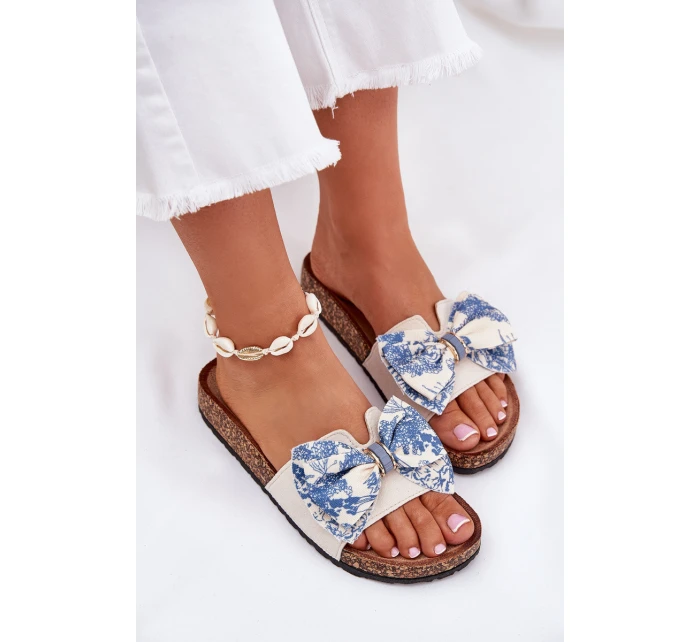 Dámské pantofle s mašlí na korkové platformě modré model 21687419 - Boto Dámské pantofle s mašlí na korkové platformě modré model 21687419 - Boto