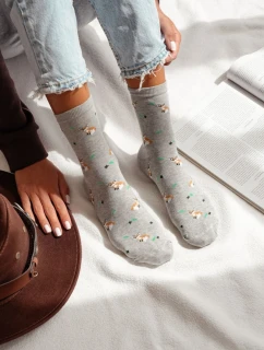 Skarpetki Damskie W Lisy I Liście Szary Melanż