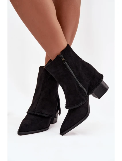 Dámské kotníkové boty na podpatku s  lemem Černé model 21714371 - Boto
