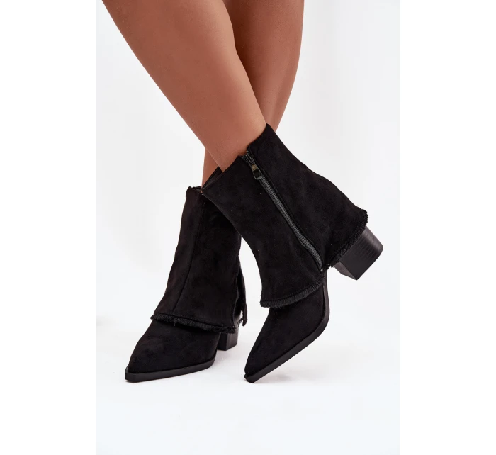 Dámské kotníkové boty na podpatku s  lemem Černé model 21714371 - Boto