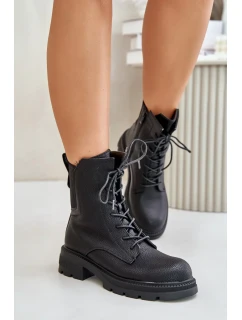 Zateplené členkové topánky Workers Zippered Black Leairae