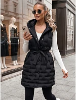 Kamizelka damska pikowana z kapturem i paskiem czarna model 22342246 - FashionStreet