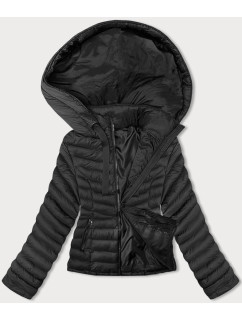 Čierna dámska bunda pre prechodné obdobie s kapucňou (5M3170-392)