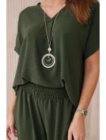 Súprava s náhrdelníkom blúzka + nohavice khaki