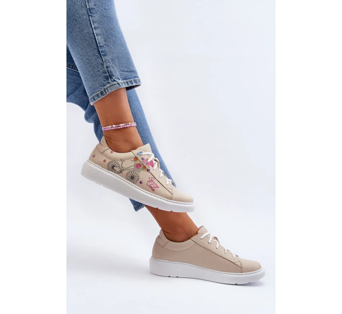 Zazoo 024/TAMARA Damskie Sneakersy Skórzane Beżowe