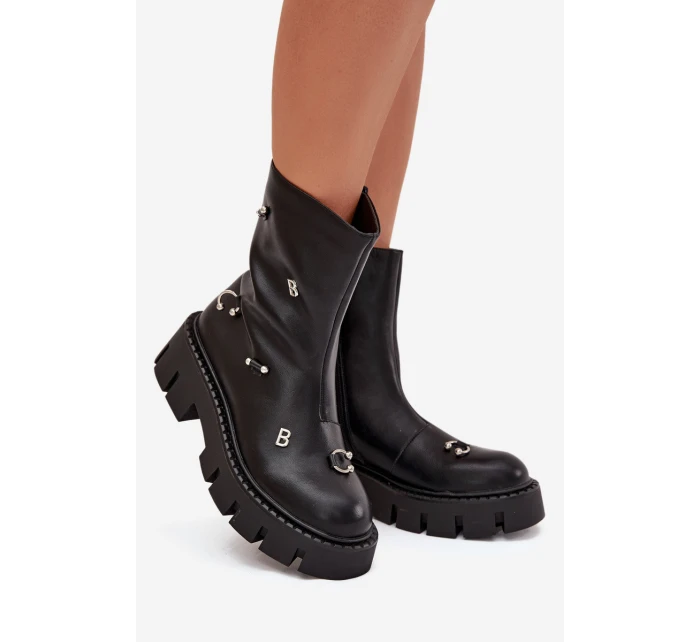Ocieplane Botki Damskie Na Zamek Z Ozdobami Czarne Thavira Ocieplane Botki Damskie Na Zamek Z Ozdobami Czarne Thavira