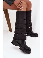 Dámské zateplené kozačky s korálky Černé model 21714755 - Boto