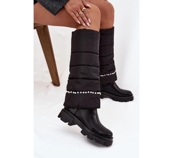 Dámské zateplené kozačky s korálky Černé model 21714755 - Boto