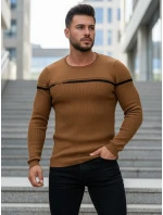 Pánsky sveter ťavej farby cez hlavu FashionStreet WX1625