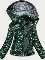 Lesklá dámska bunda vo fľaškovo zelenej farbe (BR9756-10)