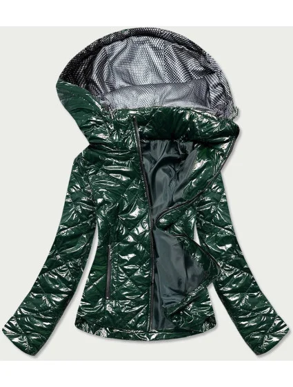 Lesklá dámská bunda v lahvově zelené barvě model 15826810 - S'WEST
