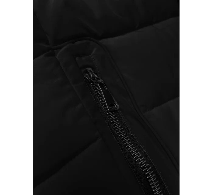 Černá prošívaná bunda pro přechodné období s kožešinou u kapuce model 21248217 - S'WEST