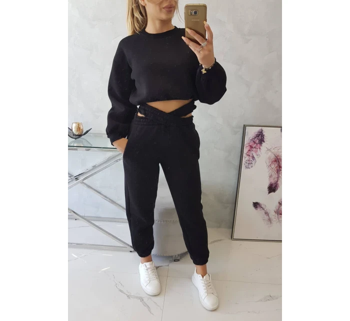 Zateplená súprava s krátkou mikinou čierna