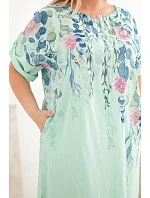 Dámské viskózové šaty Plus Size s krátkým rukávem a rozparky po stranách mintová