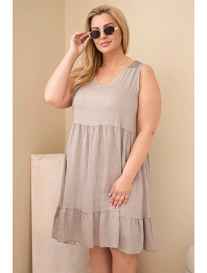 Dámske plus size viskózové šaty s čipkovaným vejárom bez rukávov