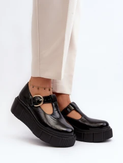 Zazoo 20102 Modne Lakierowane Półbuty Na Masywnej Platformie Czarne