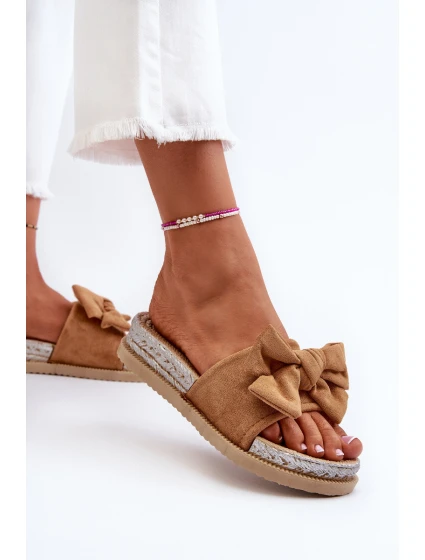 Damskie Klapki Na Platformie Z Kokardą Camel Aflia Damskie Klapki Na Platformie Z Kokardą Camel Aflia