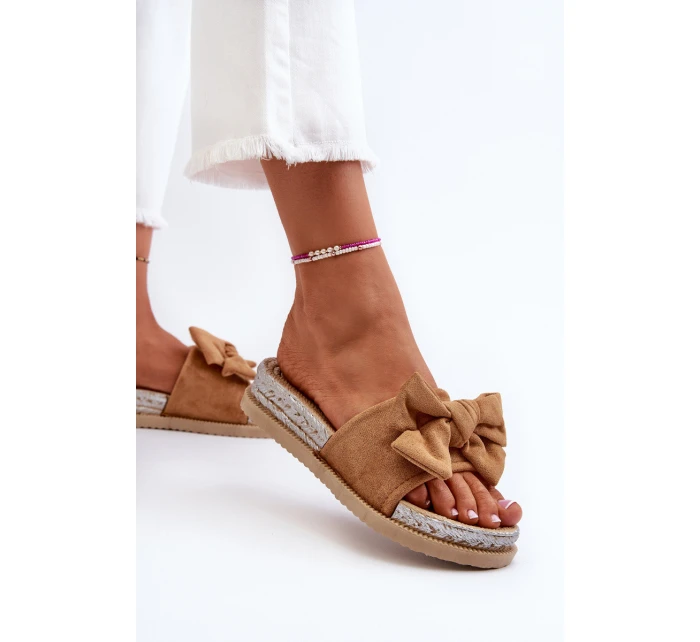 Damskie Klapki Na Platformie Z Kokardą Camel Aflia Damskie Klapki Na Platformie Z Kokardą Camel Aflia