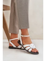 Skórzane Sandały Damskie Na Płaskim Obcasie Zazoo 3688 Białe Skórzane Sandały Damskie Na Płaskim Obcasie Zazoo 3688 Białe